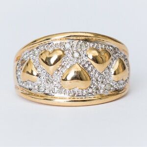 Vintage 10K yellow gold ring hearts & small diamond accents 7